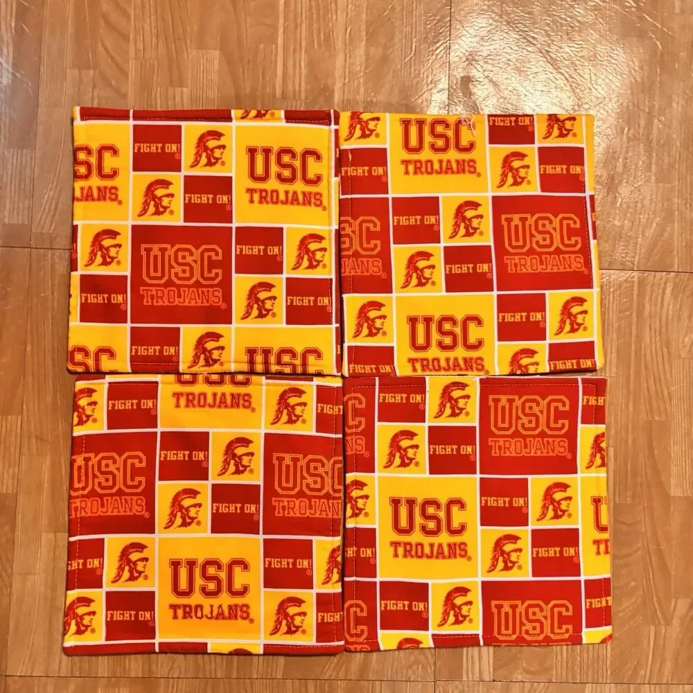 USC Trojans Pot Holders Set of 4 8” Red Yellow Fight On Kitchen Decor